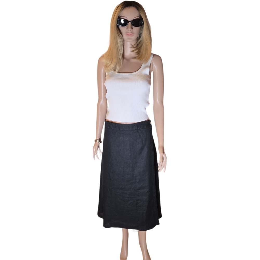 Reistor Black A-Line Sustainable Linen Overlap Midi Skirt - Large NWT - Picture 4 of 16